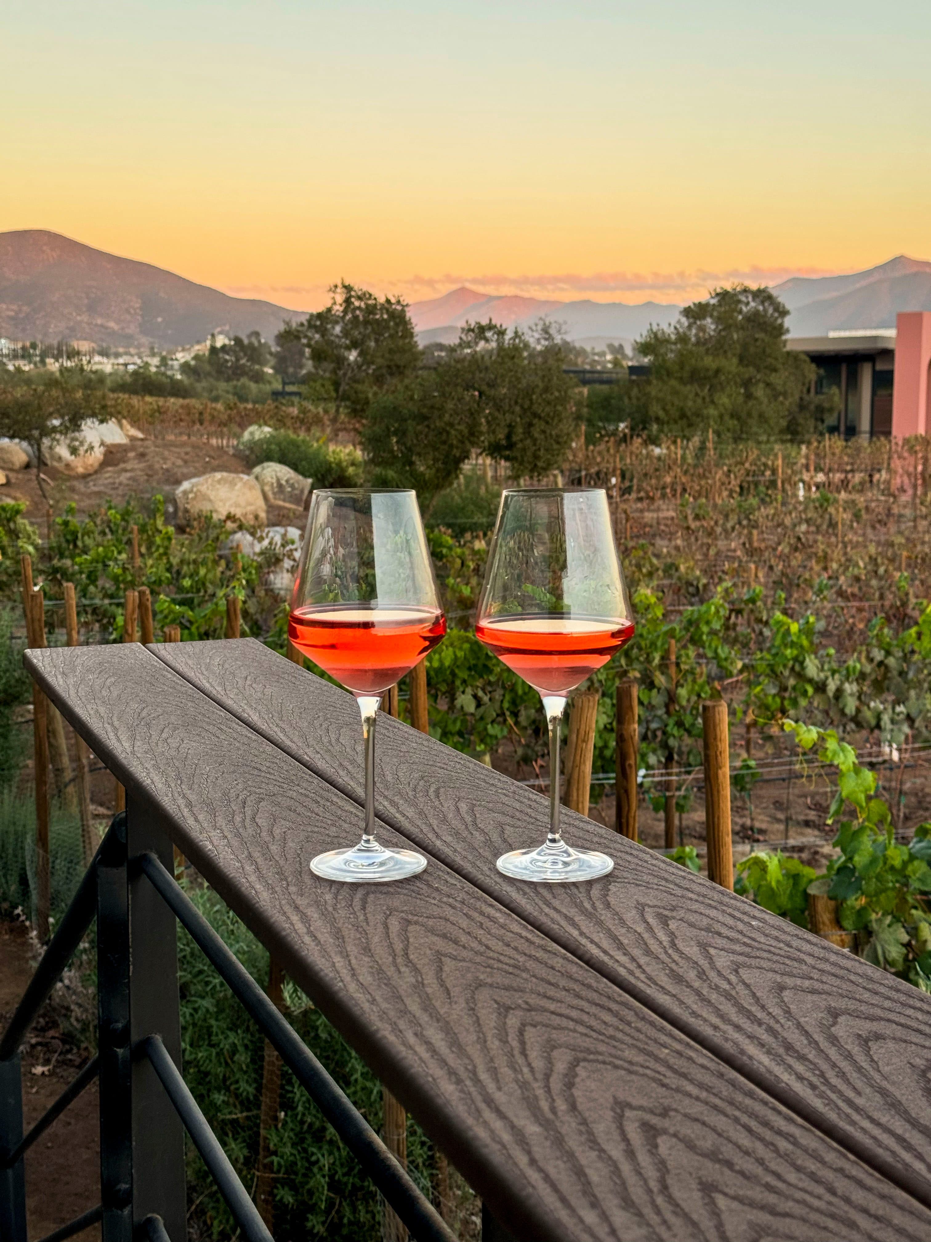 Wine glasses at sunset